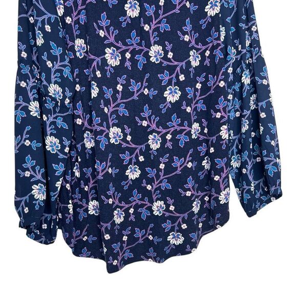 LOFT Women's Floral Peasant Navy Blue Blouse XL - Picture 10 of 11